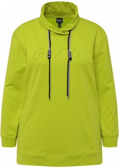 Ulla Popken GLOW Lettered Collared Sweatshirt Apple Green - Sweatshirts & hoodies - 