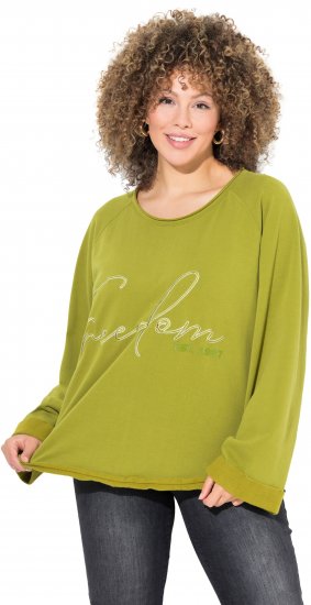 Ulla Popken Embroidered Freedom Rolled Edge Sweatshirt Avocado Green - Sweatshirts & hoodies - 