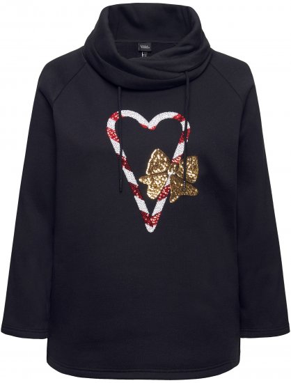 Ulla Popken Sparkling Candy Cane Graphic Sweatshirt Black - Sweatshirts & hoodies - 