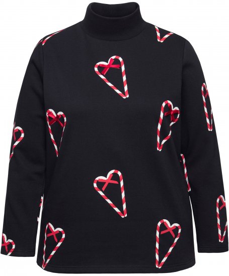 Ulla Popken Candy Cane Graphic Sweatshirt Black - Sweatshirts & hoodies - 