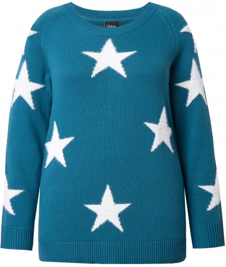 Ulla Popken Glitter Stars Soft Knit Sweater Petrol - Sweatshirts & hoodies - 