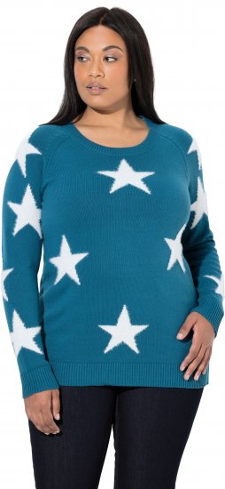 Ulla Popken Glitter Stars Soft Knit Sweater Petrol - Sweatshirts & hoodies - 