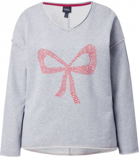 Ulla Popken Bow City Lettering Sweatshirt Light Grey Melange - Sweatshirts & hoodies - 