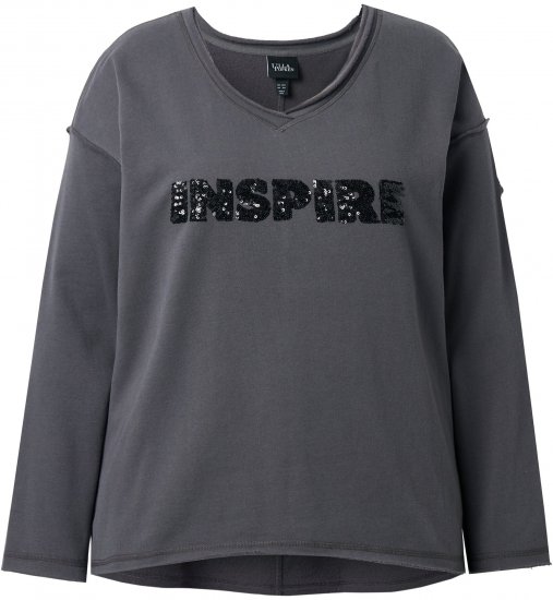 Ulla Popken Inspire Lettering V-Neck Sweatshirt Graphite Grey - Sweatshirts & hoodies - 