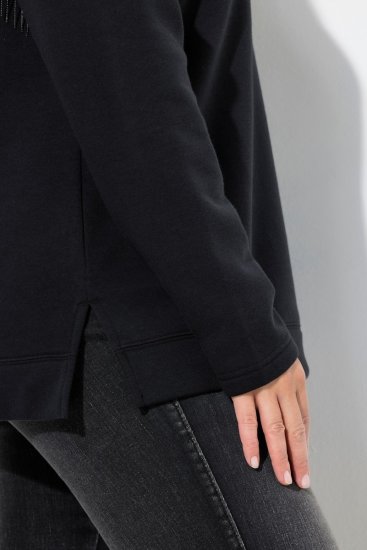 Ulla Popken Chain Fringe Smooth Fleece Sweatshirt Black - Sweatshirts & hoodies - Sweats, Hoodies & Maille Douillets