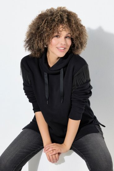 Ulla Popken Chain Fringe Smooth Fleece Sweatshirt Black - Sweatshirts & hoodies - Sweats, Hoodies & Maille Douillets