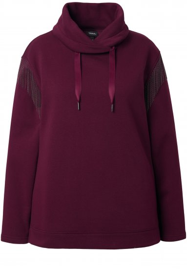 Ulla Popken Chain Fringe Smooth Fleece Sweatshirt Dark Wine Red - Sweatshirts & hoodies - 