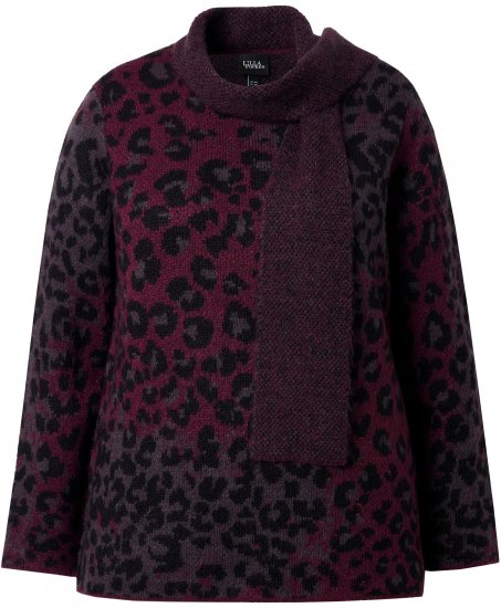 Ulla Popken Leopard Print Scarf Sweater Dark Wine Red - Sweatshirts & hoodies - 