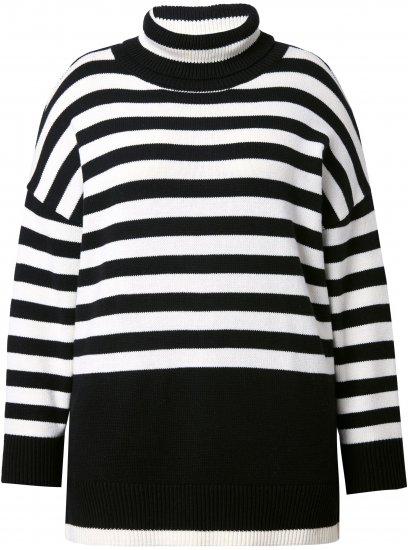 Ulla Popken Striped Stand-Up Collar Sweater Black - Sweatshirts & hoodies - 