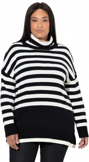 Ulla Popken Striped Stand-Up Collar Sweater Black - Sweatshirts & hoodies - 