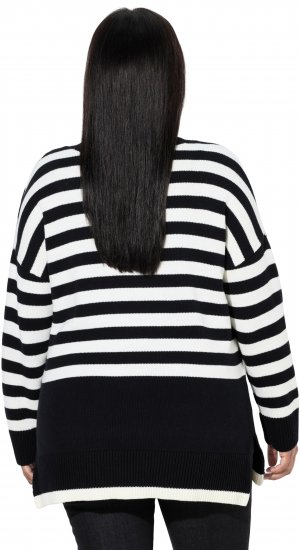 Ulla Popken Striped Stand-Up Collar Sweater Black - Sweatshirts & hoodies - 