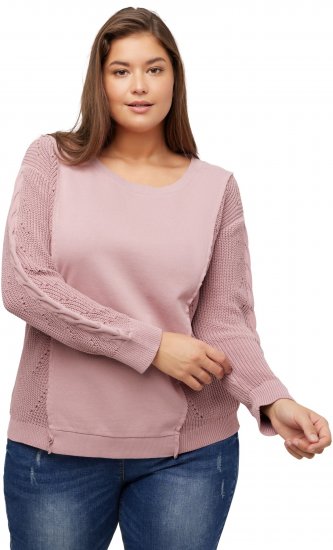Ulla Popken Mixed Knit Patch Look Sweatshirt Old Pink - Sweatshirts & hoodies - 