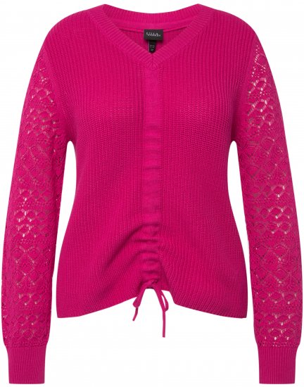 Ulla Popken Shaker Stitch Cropped Gathered Sweater Fuchsia Pink - Sweatshirts & hoodies - 
