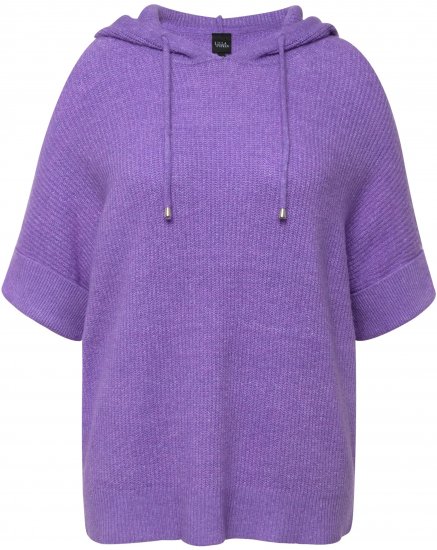 Ulla Popken Fuzzy Knit Short Sleeve Hoodie Pale Lilac - Sweatshirts & hoodies - 