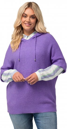 Ulla Popken Fuzzy Knit Short Sleeve Hoodie Pale Lilac - Sweatshirts & hoodies - 