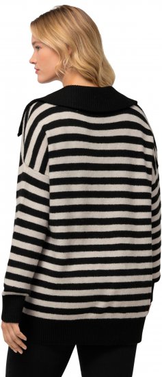 Ulla Popken Striped Troyer Collar Sweater Black - Sweatshirts & hoodies - 