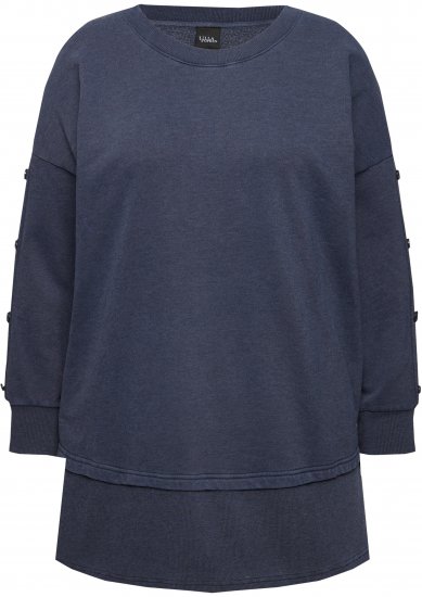 Ulla Popken Layered Look Button Sleeve Sweatshirt Navy - Sweatshirts & hoodies - 