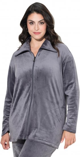 Ulla Popken Velour Loungewear Jacket Dark Grey - Sweatshirts & hoodies - 
