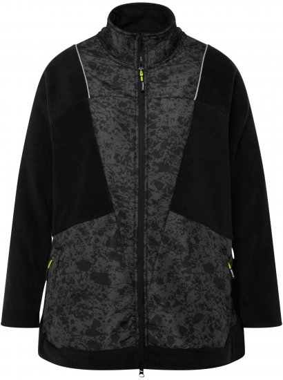 Ulla Popken Patch Print Fleece Jacket Black - Sweatshirts & hoodies - 
