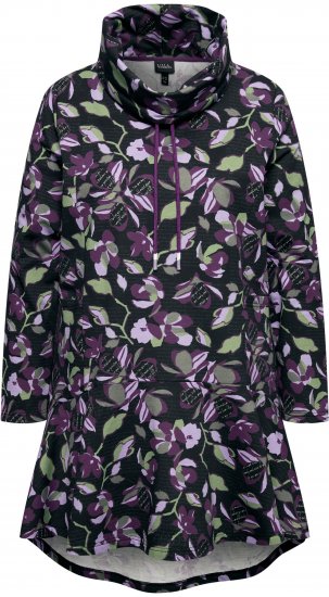 Ulla Popken Floral Stand-Up Collar Flounce Panel Sweatshirt Black - Sweatshirts & hoodies - 