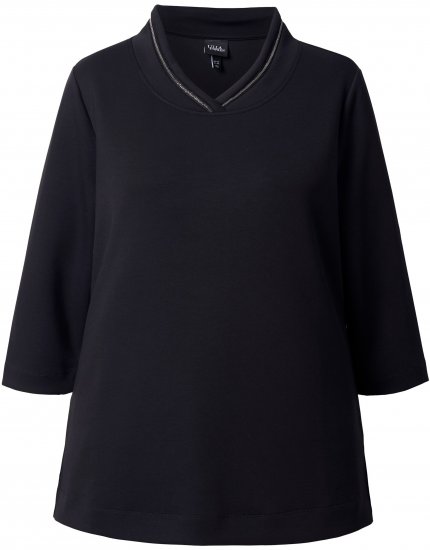 Ulla Popken Decorative Chain Collar Sweatshirt Black - Sweatshirts & hoodies - 