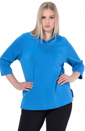 Ulla Popken Classic Fit with Side Slits 3/4 Sleeve Sweatshirt Royal Blue - Sweatshirts & hoodies - 