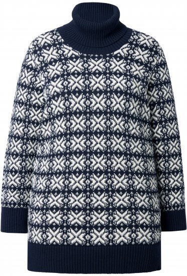 Ulla Popken Eco Cotton Geometric Snowflake Sweater Navy - Sweatshirts & hoodies - 