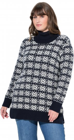 Ulla Popken Eco Cotton Geometric Snowflake Sweater Navy - Sweatshirts & hoodies - 