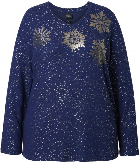 Ulla Popken Metallic Print Extra Soft Christmas Sweatshirt Ink Blue - Sweatshirts & hoodies - 