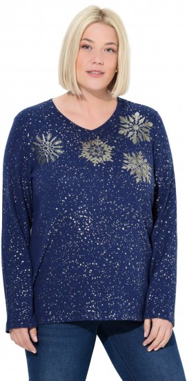 Ulla Popken Metallic Print Extra Soft Christmas Sweatshirt Ink Blue - Sweatshirts & hoodies - 