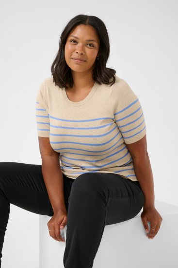 Kaffe Curve Lizzy Pull rayé Beige/Bleu - T-shirts imprimés pour femme - 