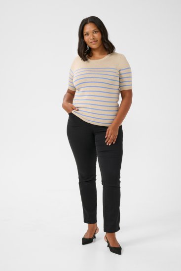 Kaffe Curve Lizzy Pull rayé Beige/Bleu - T-shirts imprimés pour femme - 