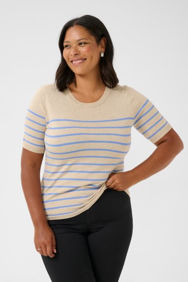 Kaffe Curve Lizzy Pull rayé Beige/Bleu - T-shirts imprimés pour femme - 