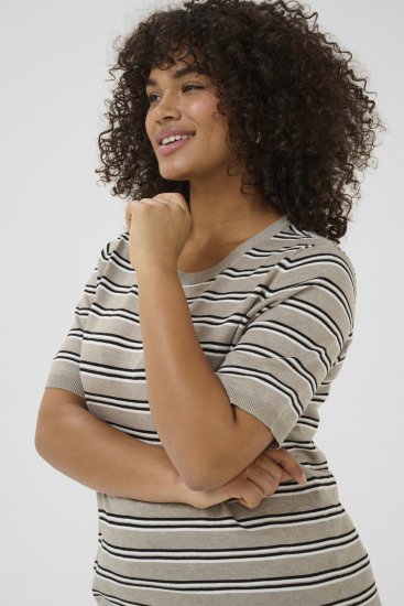 Kaffe Curve Lizzy Pull rayé Beige/Noir - T-shirts imprimés pour femme - 