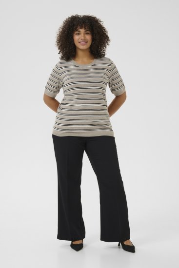 Kaffe Curve Lizzy Pull rayé Beige/Noir - T-shirts imprimés pour femme - 