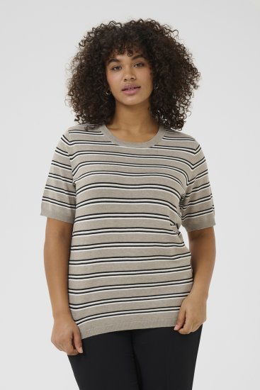 Kaffe Curve Lizzy Pull rayé Beige/Noir - T-shirts imprimés pour femme - 