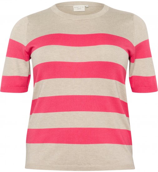 Kaffe Curve Lizzy Pull rayé Beige/Framboise - T-shirts imprimés pour femme - 