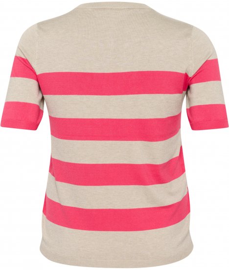 Kaffe Curve Lizzy Pull rayé Beige/Framboise - T-shirts imprimés pour femme - 