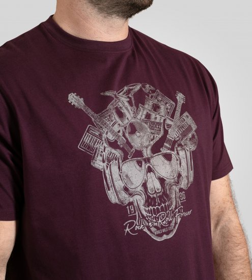 D555 Grimsby Rock n' Roll Skull Printed T-Shirt Burgundy - T-shirts avec impression - 