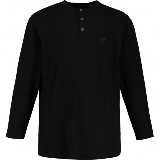 JP1880 Henley T-Shirt Long Sleeve Black TALL - VÊTEMENTS HOMME MT-6XLT - Vêtements Tall Homme