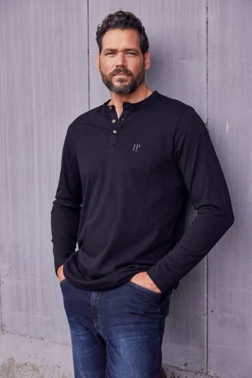 JP1880 Henley T-Shirt Long Sleeve Black TALL - VÊTEMENTS HOMME MT-6XLT - Vêtements Tall Homme