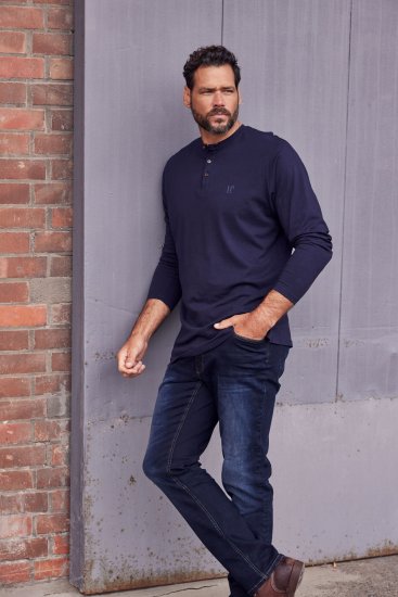 JP1880 Henley T-Shirt Long Sleeve Dark Navy TALL - VÊTEMENTS HOMME MT-6XLT - Vêtements Tall Homme