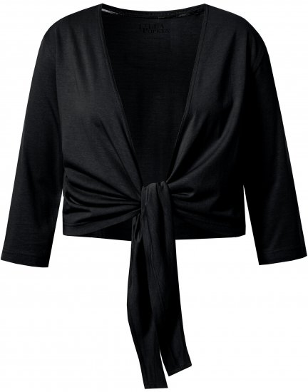 Ulla Popken Versatile Surplice Wrap Tie Hem Bolero Top Black - T-shirts - 