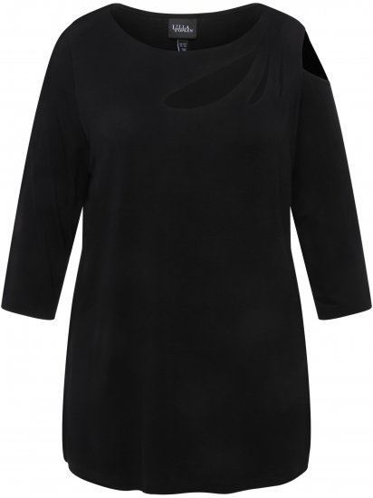 Ulla Popken Asymmetric Petal Cutouts A-line Fit Stretch Knit Top Black - T-shirts - 