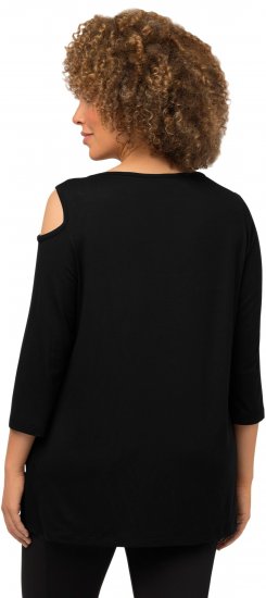 Ulla Popken Asymmetric Petal Cutouts A-line Fit Stretch Knit Top Black - T-shirts - 