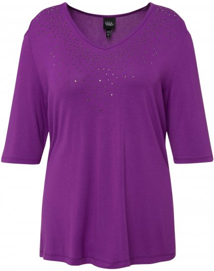Ulla Popken Rhinestone Detail 3/4 Sleeve Tee Blackberry - T-shirts imprimés pour femme - 