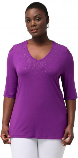 Ulla Popken Rhinestone Detail 3/4 Sleeve Tee Blackberry - T-shirts imprimés pour femme - 