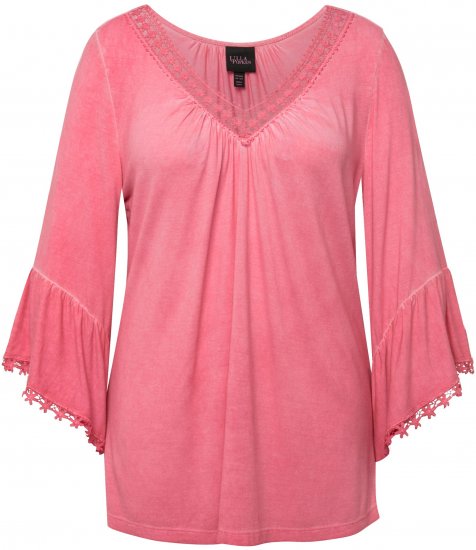 Ulla Popken Trumpet Sleeve Cold Dyed Tee Dark Pink - T-shirts imprimés pour femme - 