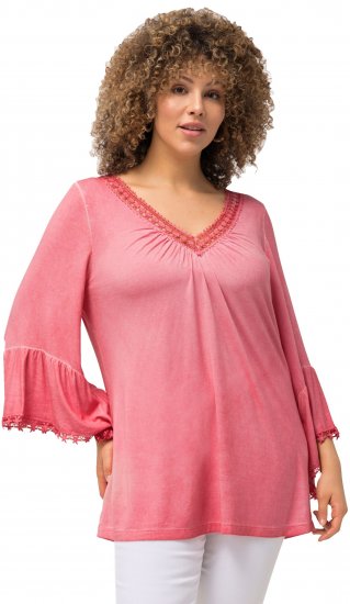 Ulla Popken Trumpet Sleeve Cold Dyed Tee Dark Pink - T-shirts imprimés pour femme - 