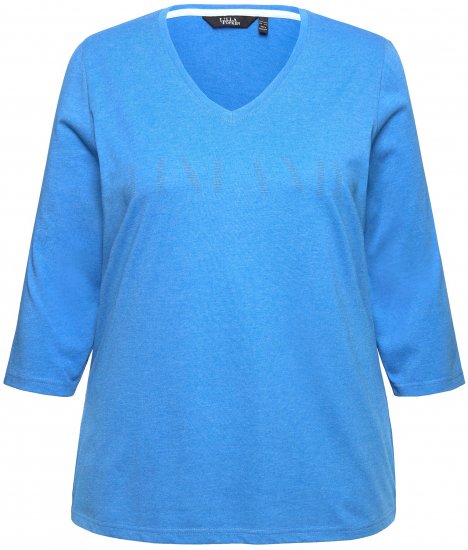 Ulla Popken Country Lettered 3/4 Sleeve Tee Teal Blue - T-shirts imprimés pour femme - 